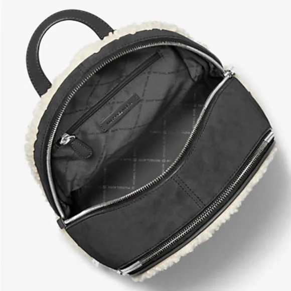 New! Michael Kors Rhea medium suede Black and Cream Women's Backpack - Picture 6 of 8